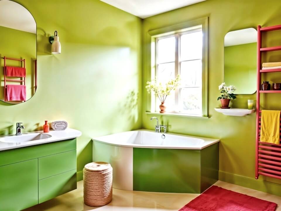 Salle de bain en couleur verte