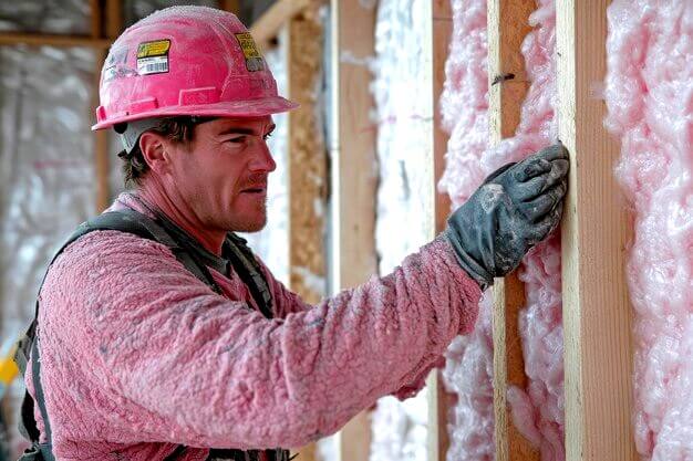 Ouvrier travailler l'isolation d'une maison