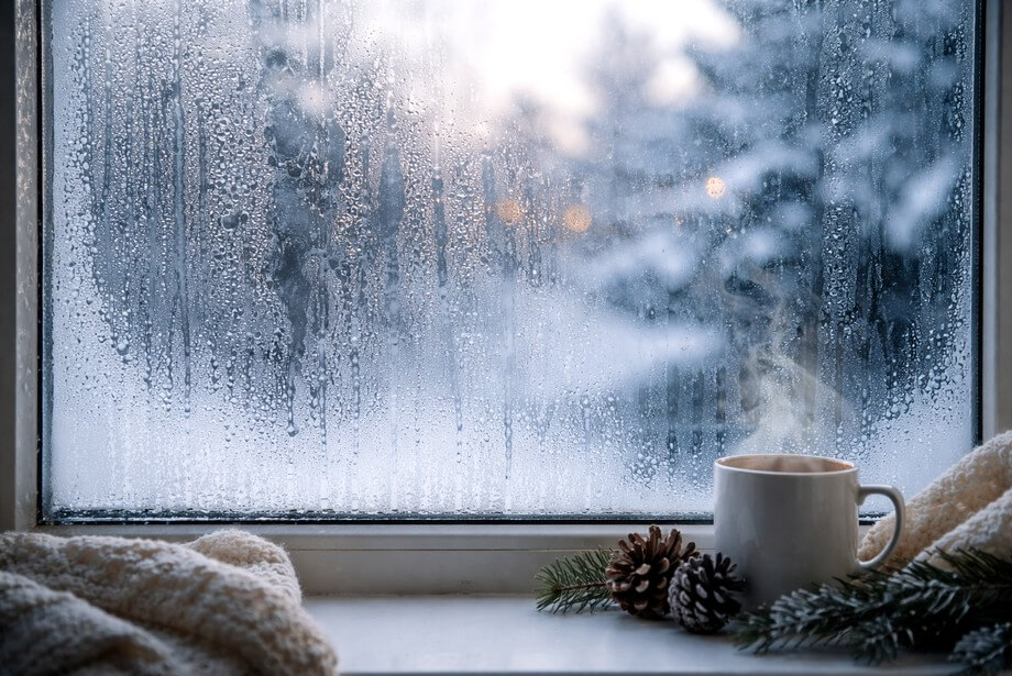 condensation sur la fenêtre en hiver