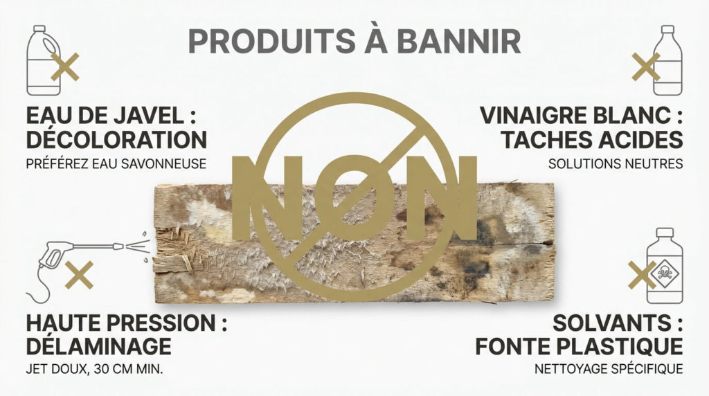 Produits à bannir lors du nettoyage d'une terrasse en composite qui verdit