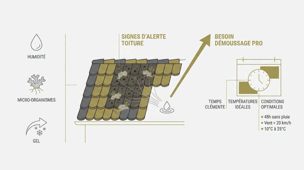 Signes indiquant la nécessité d'un professionnel pour le démoussage de toiture