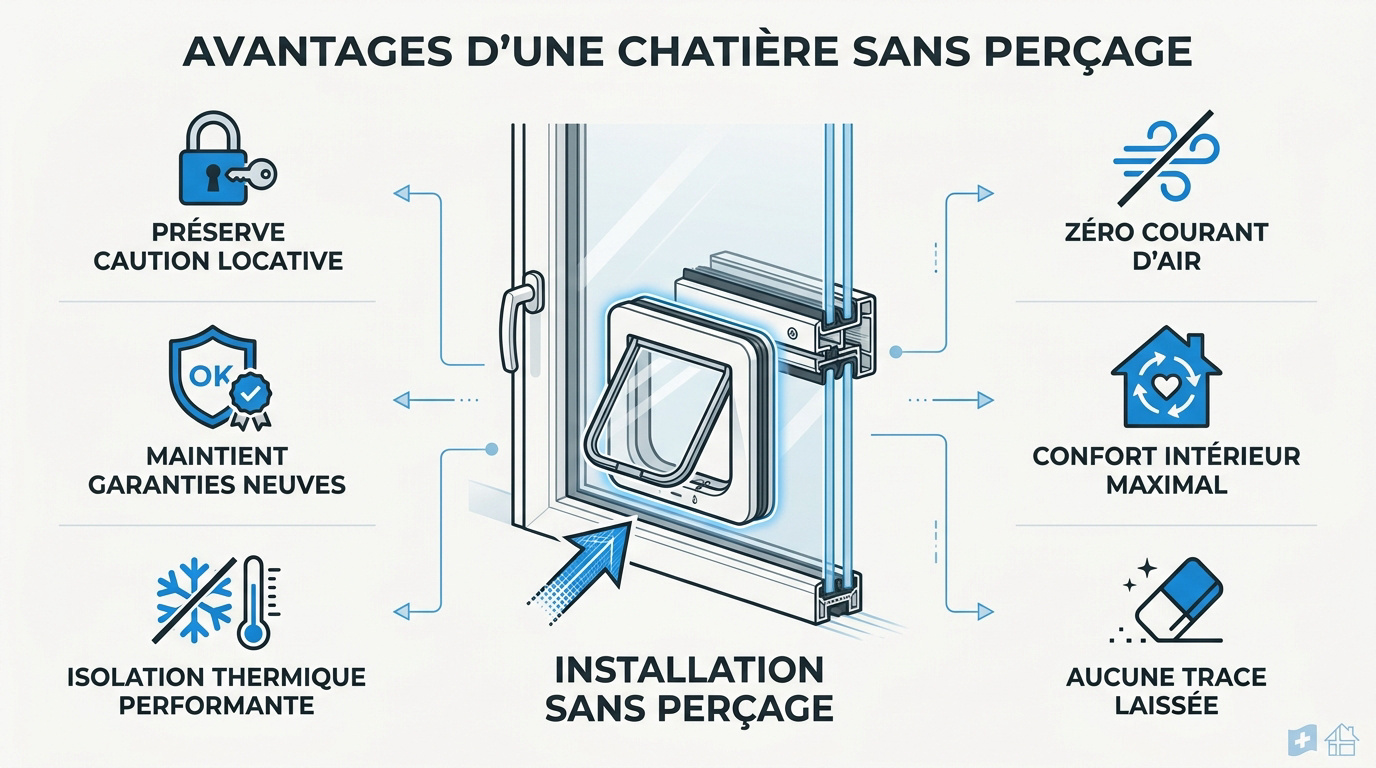 Avantages d'une chatière amovible pour fenêtre sans perçage