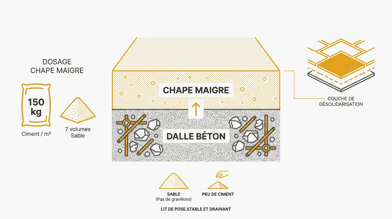 Comparaison entre le dosage d'une chape maigre et d'une dalle en béton