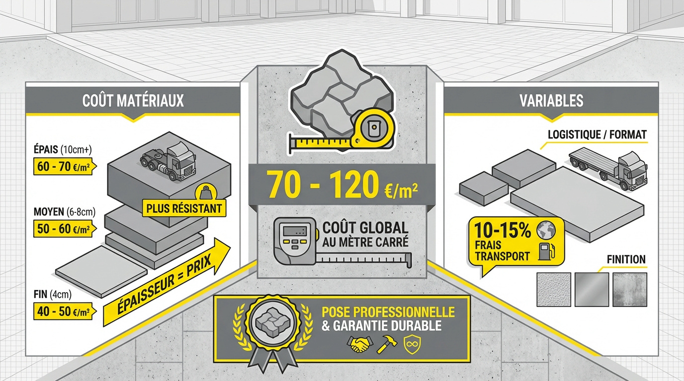 Graphique des coûts du pavage incluant matériaux et pose au mètre carré