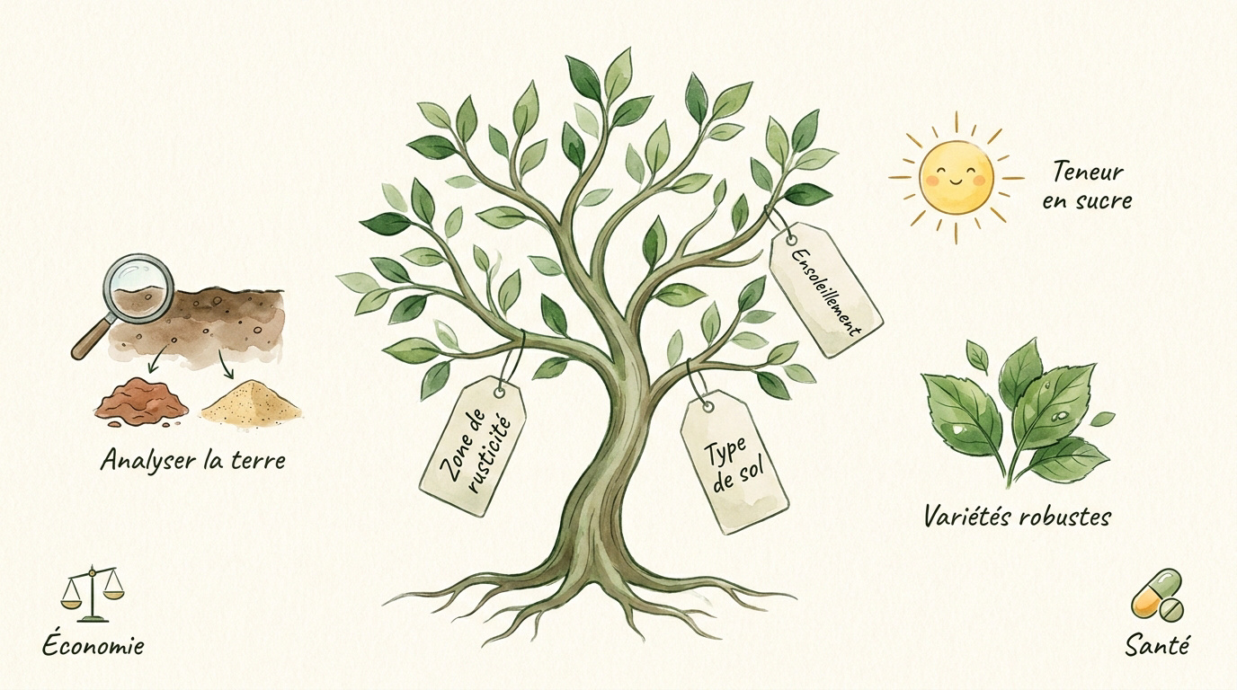 Illustration d'un jeune arbre fruitier planté dans un jardin ensoleillé