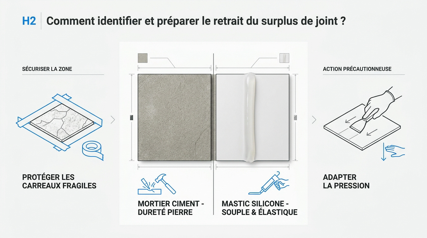 Identification des types de joints de carrelage pour retrait du surplus