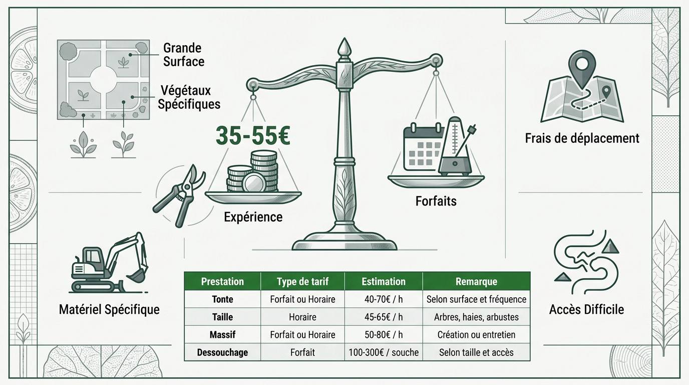 Infographie des coûts et forfaits de jardinage en 2026