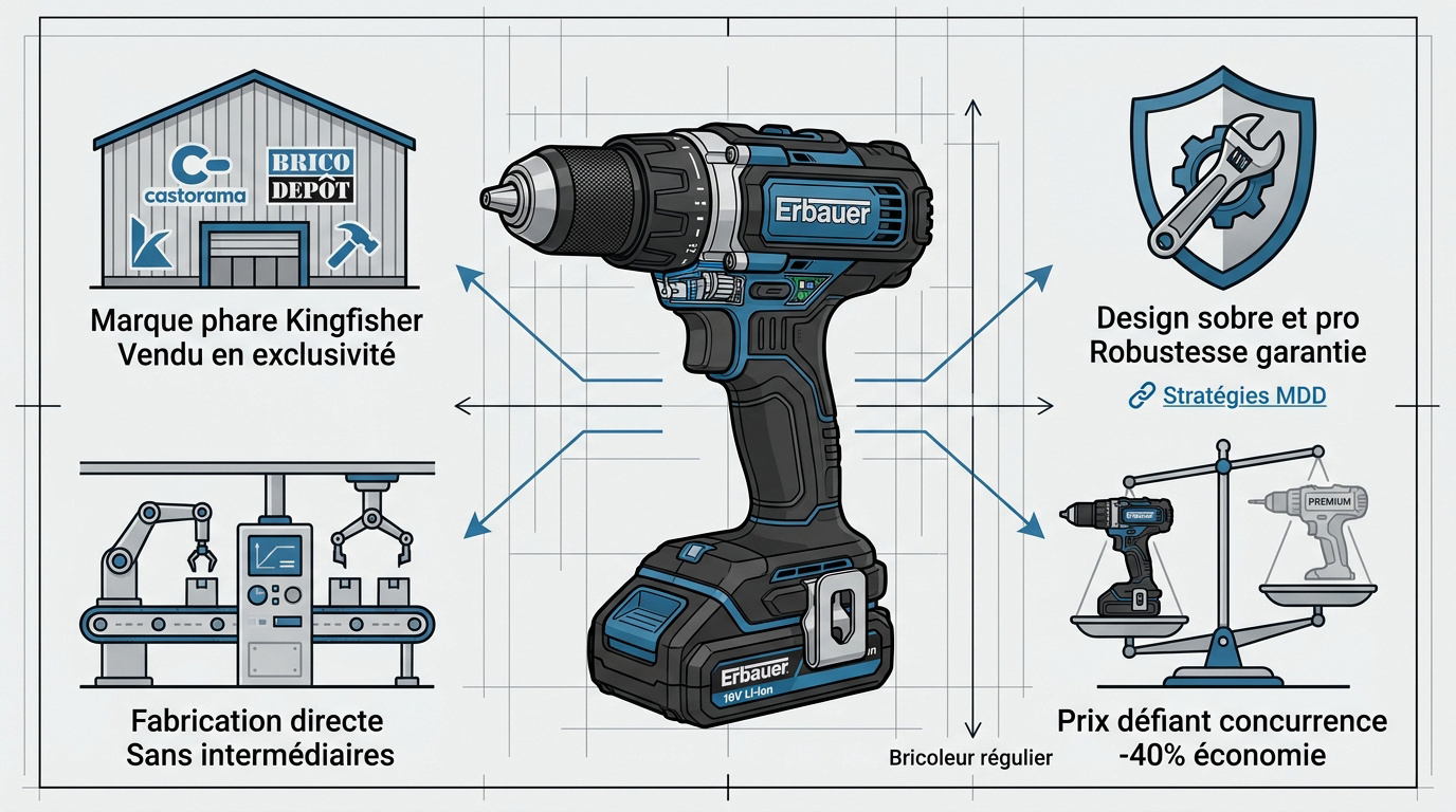 Infographie présentant la qualité et le positionnement prix des perceuses Erbauer