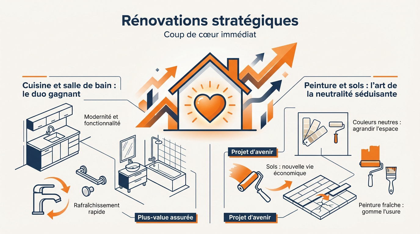 Infographie présentant les rénovations stratégiques pour créer un coup de cœur immobilier
