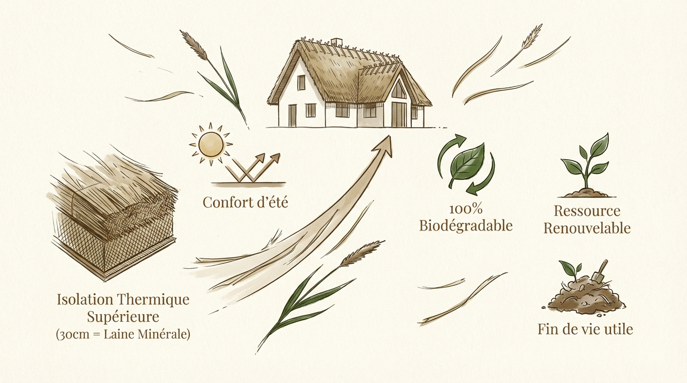 Toiture en chaume offrant une isolation naturelle et écologique