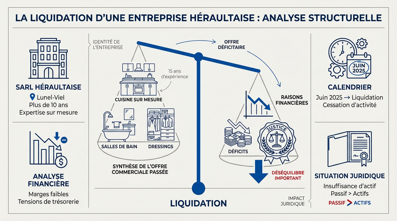 Analyse de la liquidation judiciaire de l'entreprise Coream Cuisine dans l'Hérault