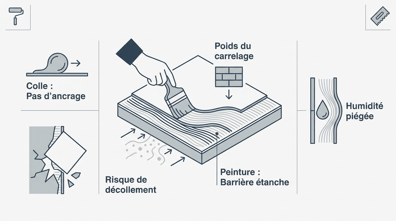 Risques de décollement du carrelage sur placo peint sans préparation