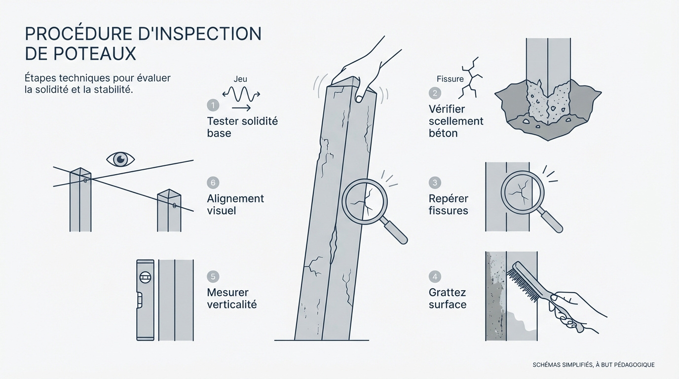 Inspection visuelle et mécanique d'un poteau en béton pour clôture