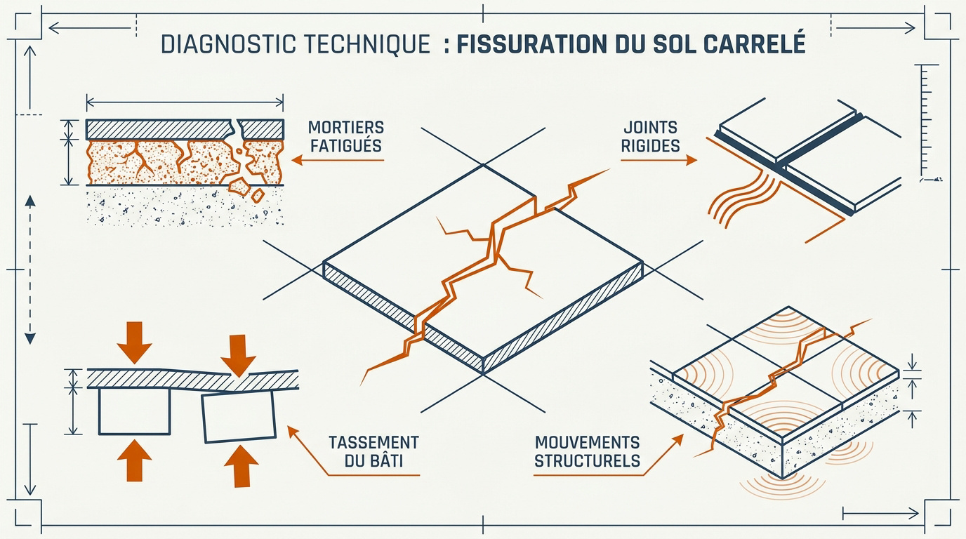 Analyse technique d'une fissure sur un sol en carrelage après dix ans