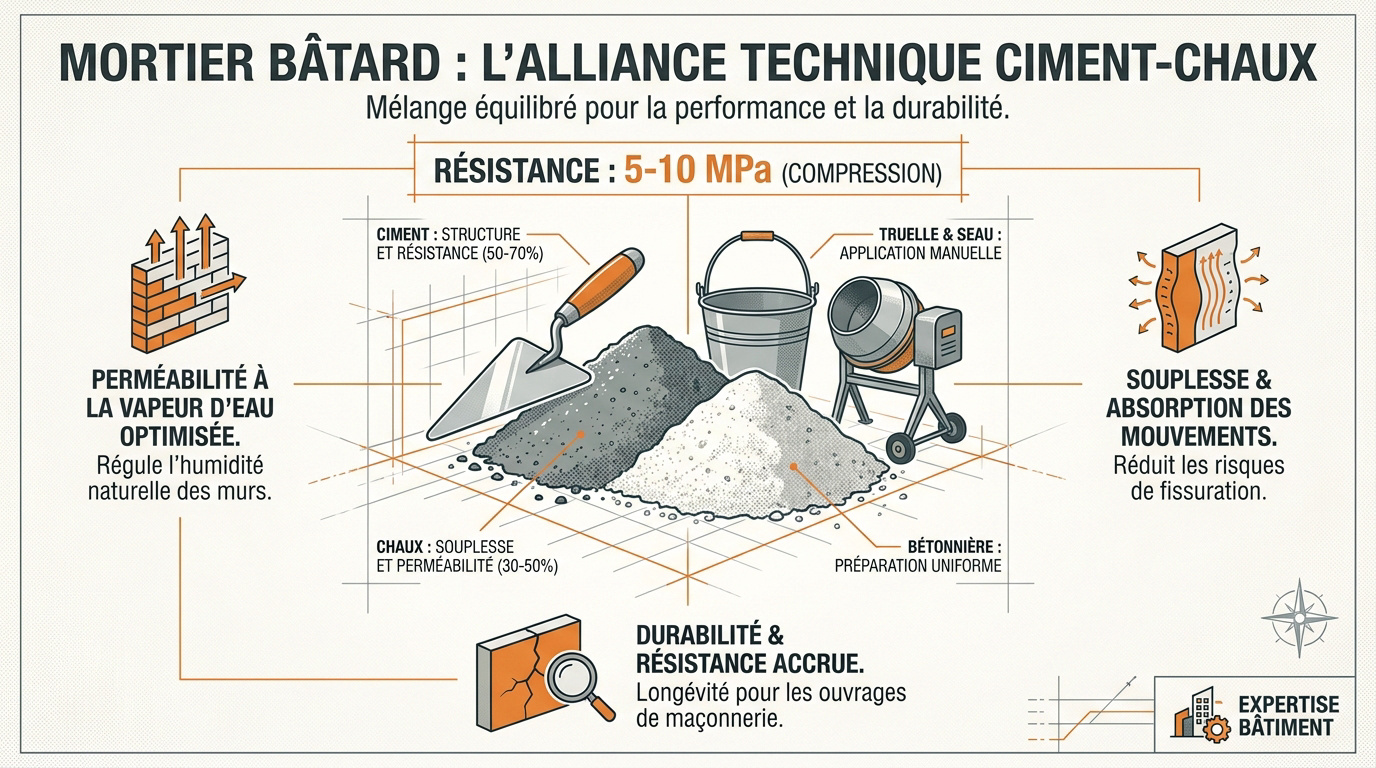Mélange de mortier bâtard combinant ciment et chaux pour la maçonnerie