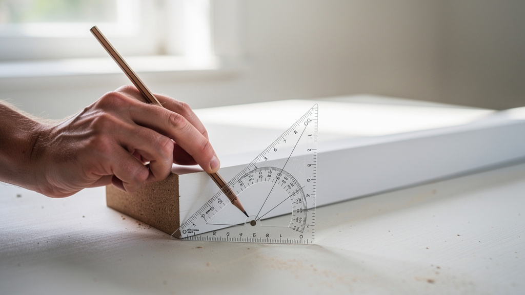 Traçage d'un angle à 45 degrés sur une plinthe MDF au rapporteur