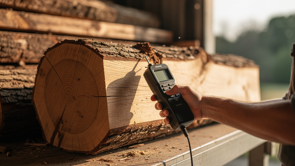 Contrôle du taux d'humidité d'une bûche de chêne