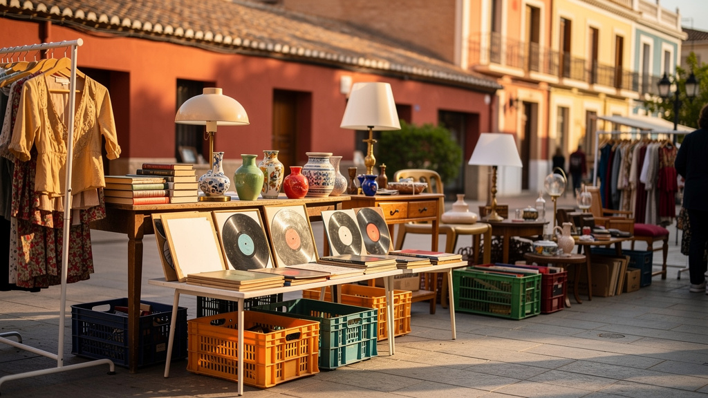 Marché de seconde main en plein air dans une ville espagnole ensoleillée