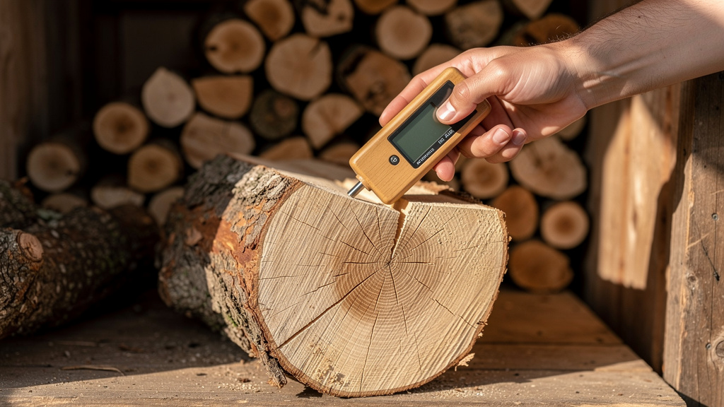 Mesure du taux d'humidité d'une bûche de bois de chauffage