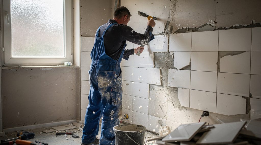 Dépose de carrelage mural sur placo