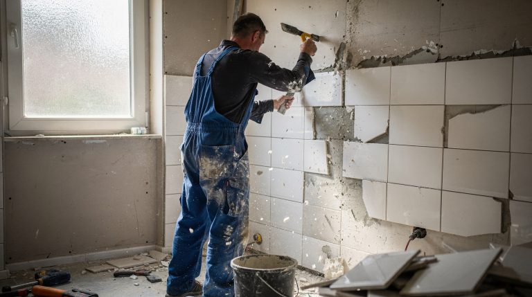 Dépose de carrelage mural sur placo