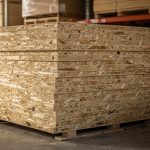 Pile de panneaux OSB3 dans un dépôt de matériaux de construction