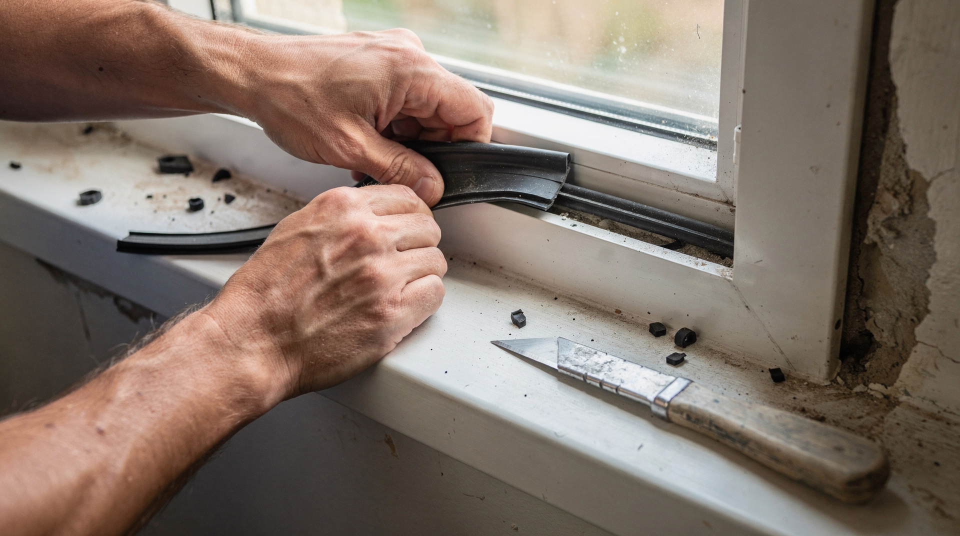 Remplacement d'un joint EPDM en rouleau sur fenêtre PVC