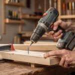 Un bricoleur utilisant une perceuse-visseuse sans fil dans son atelier de bricolage