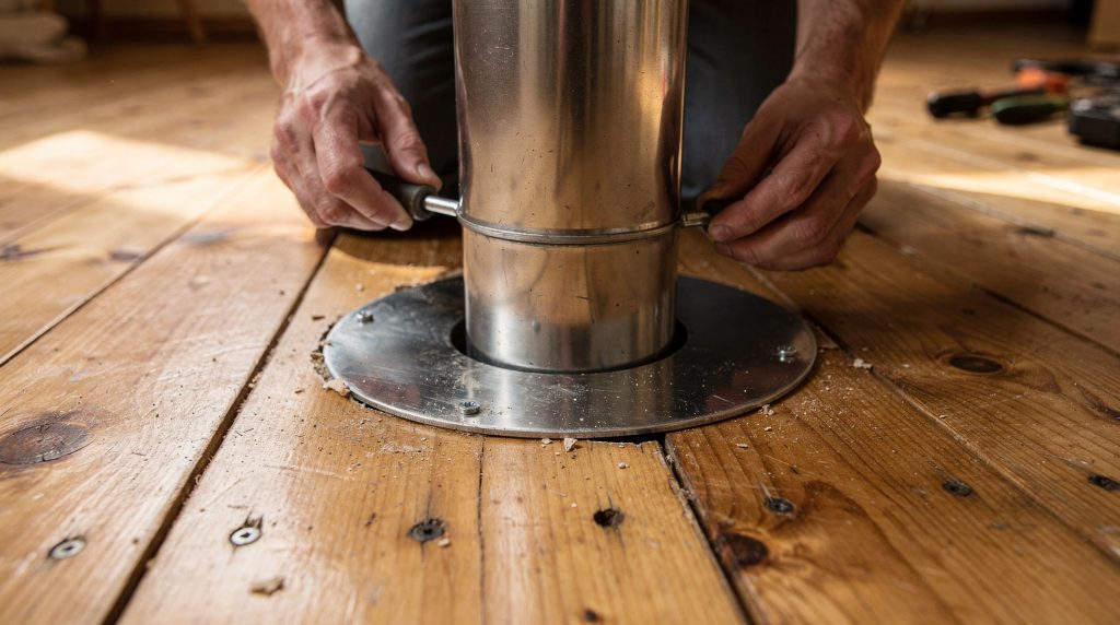 Installation d'un kit de traversée dans un plancher bois